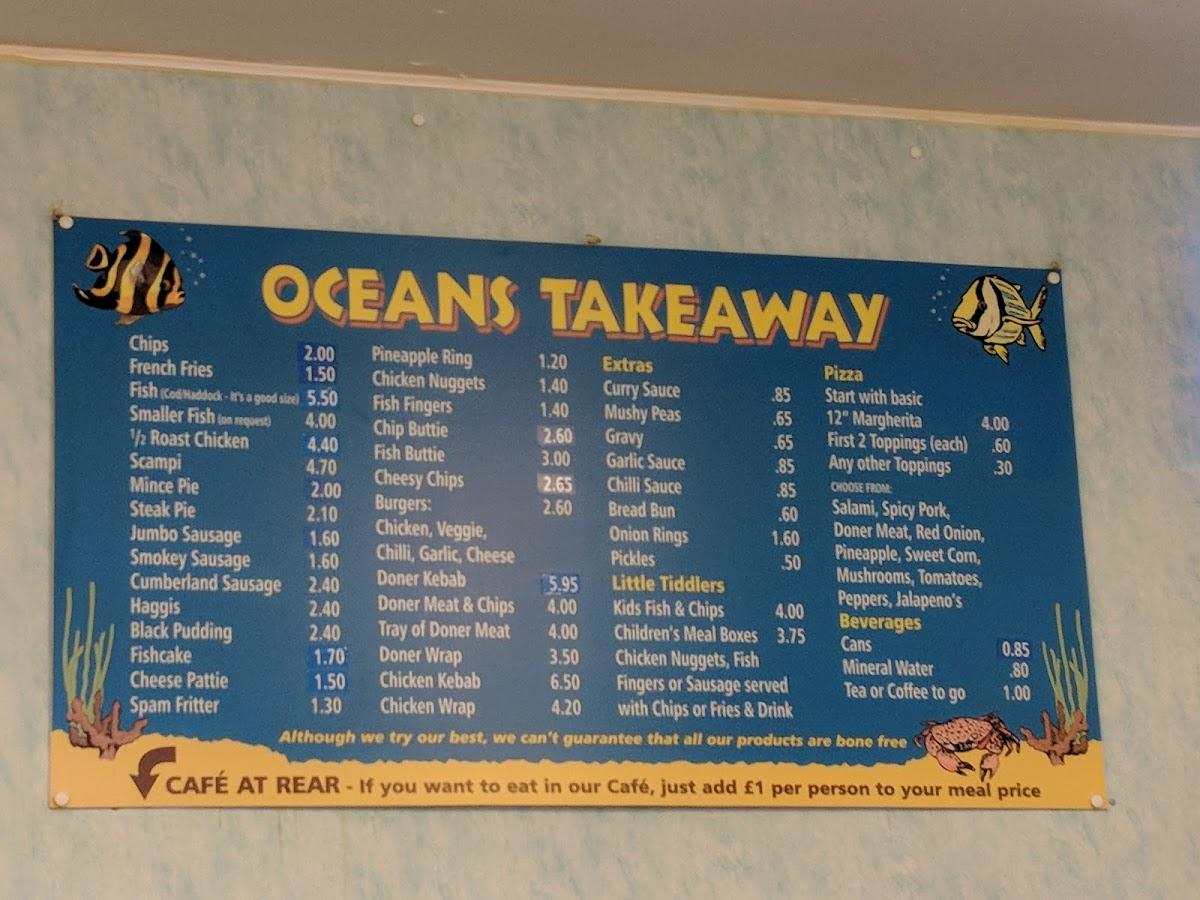 Menu at Oceans fast food, Haltwhistle