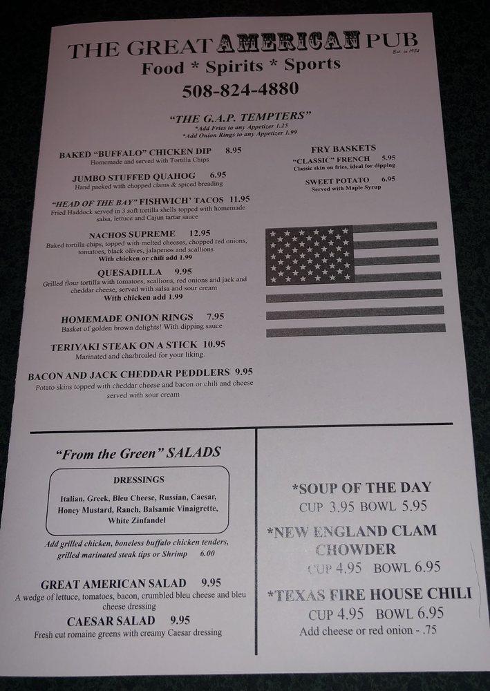 Menu at The Great American Pub, Raynham