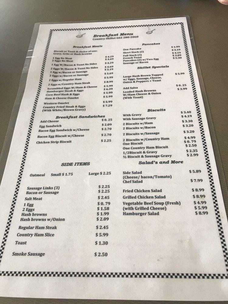 Menu at The Country Skillet restaurant, Southaven