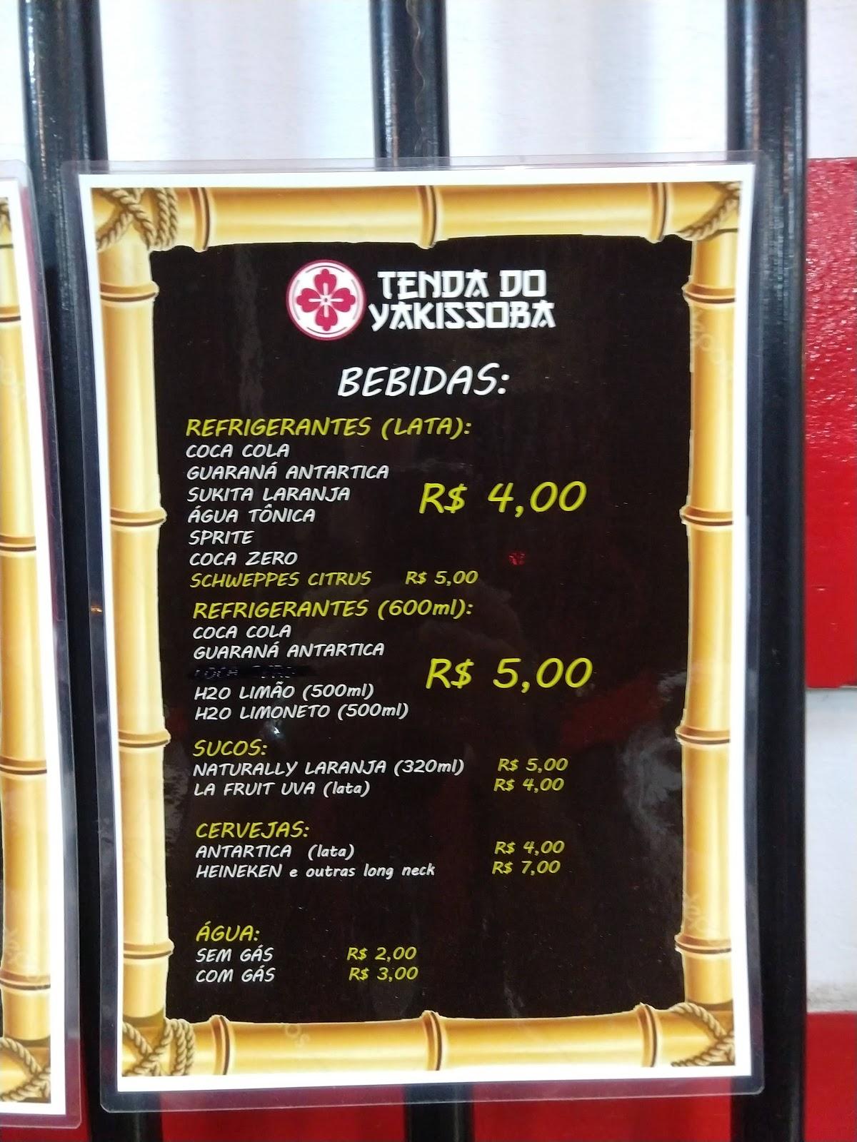 Tenda do Yakissoba cardápio
