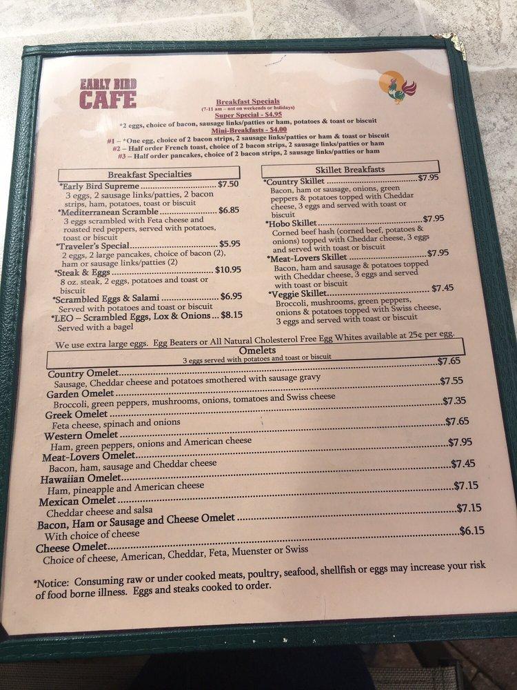 Menu at Early Bird Cafe, Keego Harbor