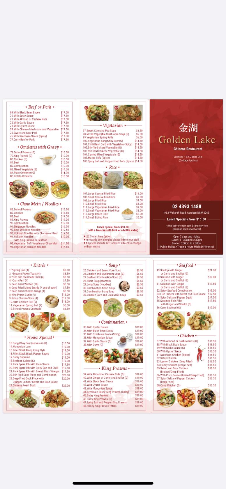Menu at Golden Lake Chinese Restaurant, Gorokan