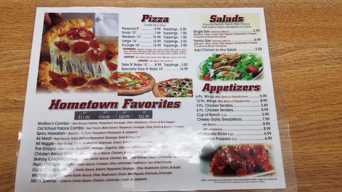 Menu at Stratton's Pizzeria, Galt