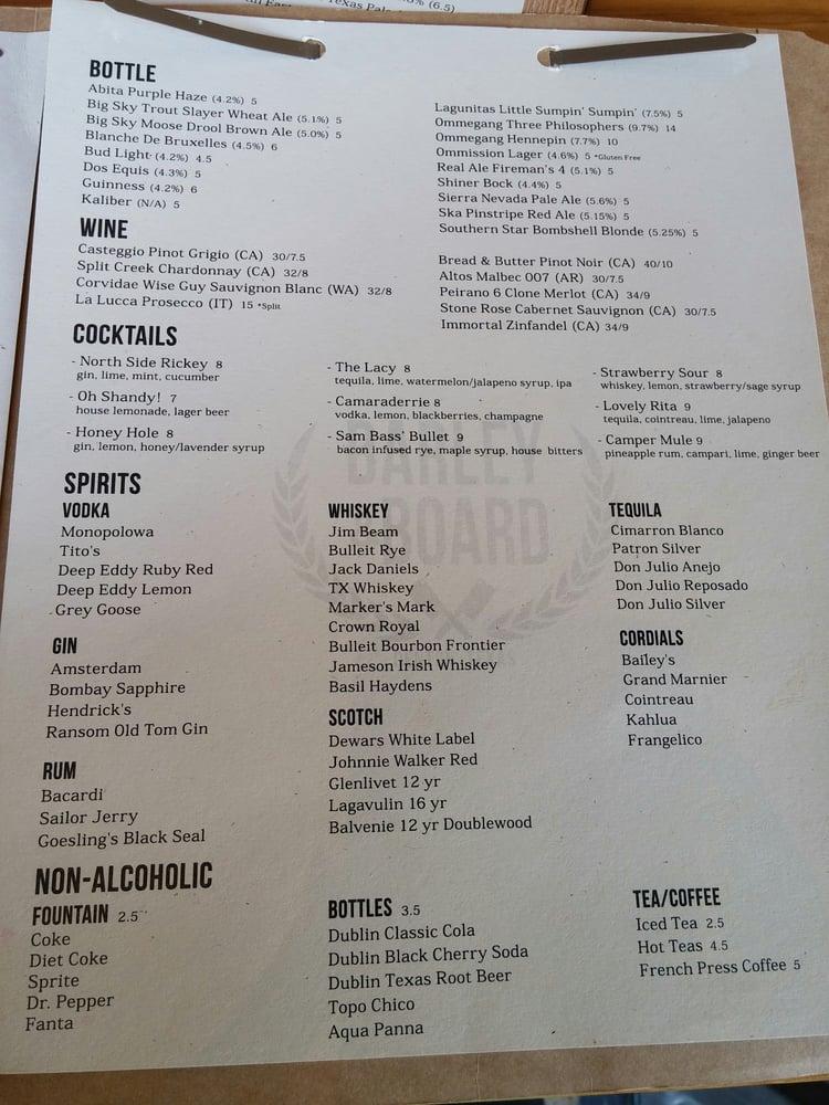 Menu at Barley & Board, Denton