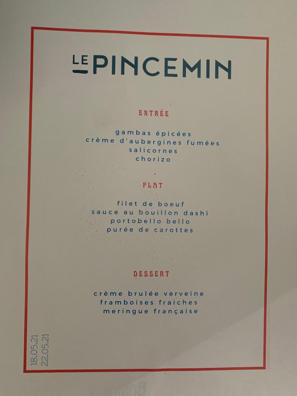 Menu Au Le Pincemin Restaurant Versailles