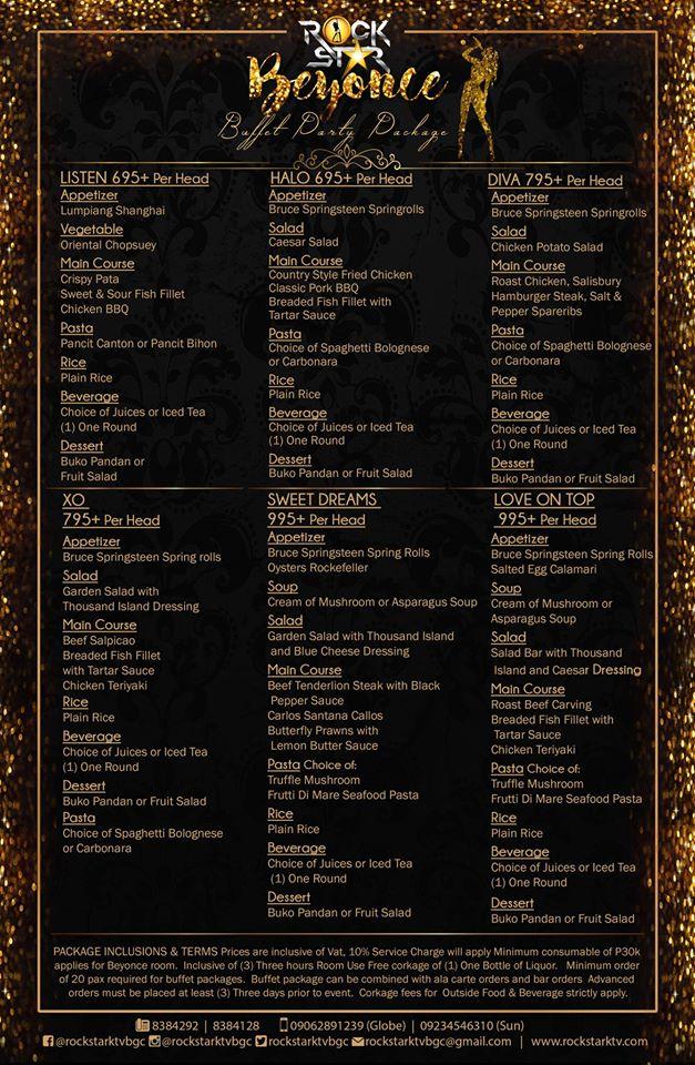 Carta del pub y bar Rockstar KTV, Taguig