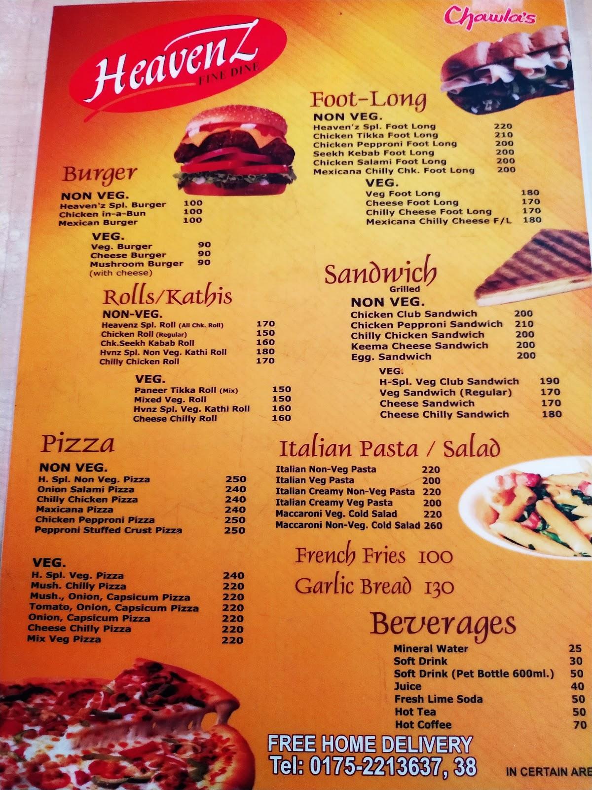 Chawla’s Heavenz fine dine menu