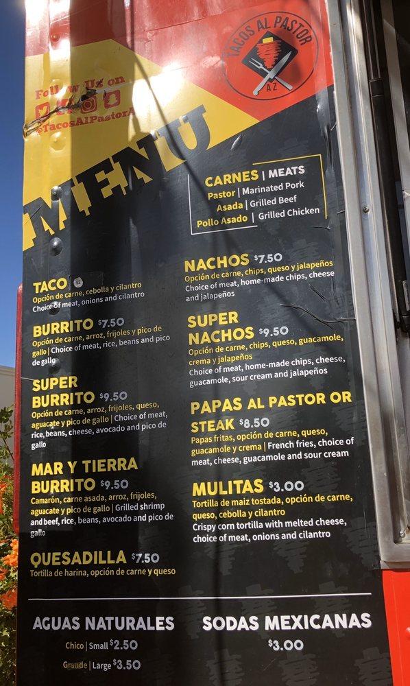 Menu at Tacos Al Pastor restaurant, Glendale, W Olive Ave
