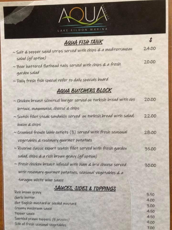Carta de Eild Bar & Café, Eildon