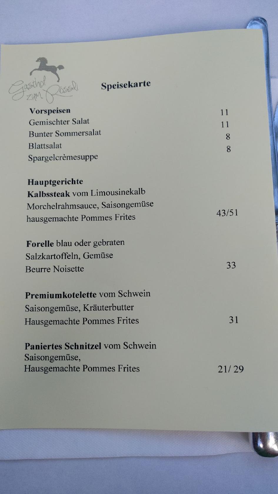 Menu At Gasthof Rössli Zeglingen Gmbh Zeglingen