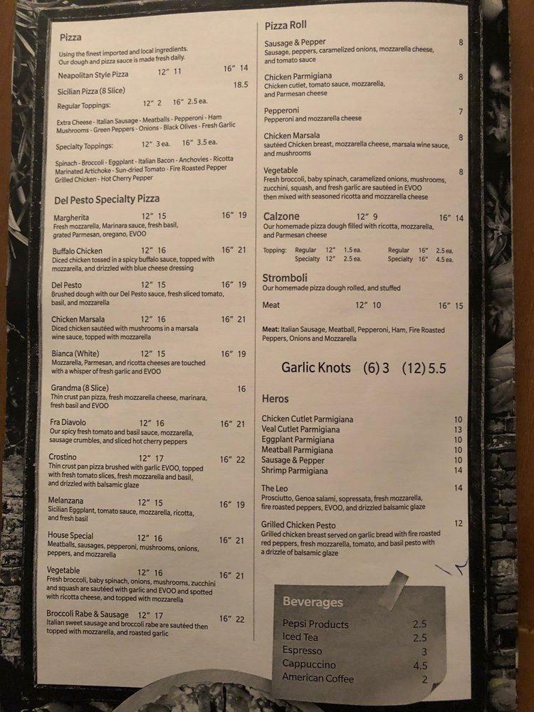 Menu at Del Pesto Jupiter restaurant, Jupiter