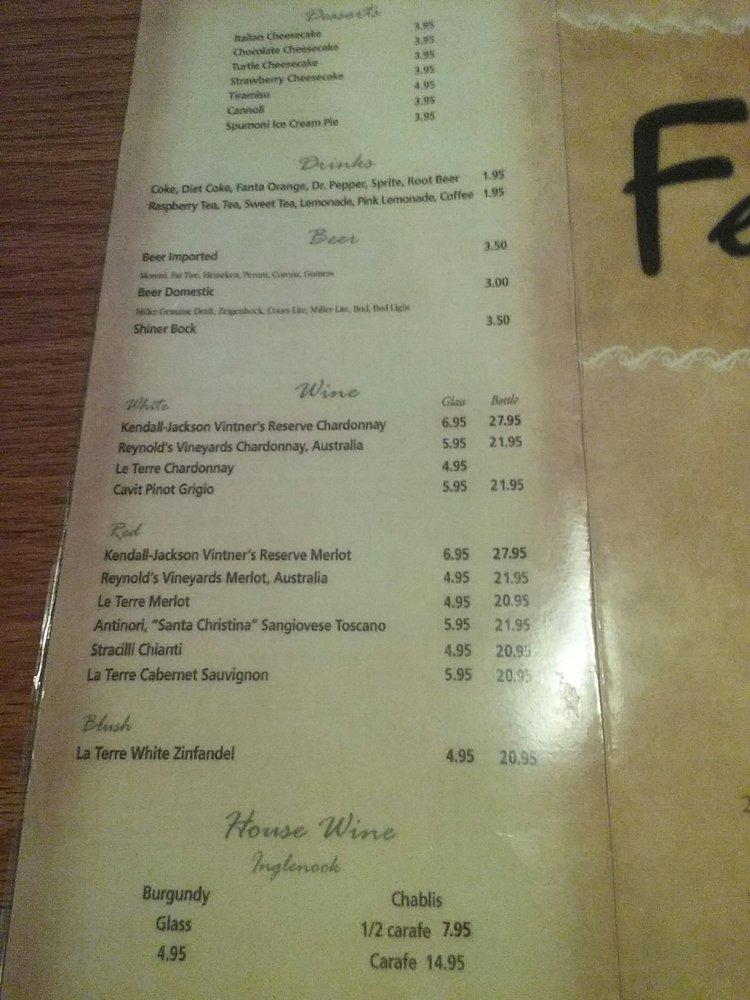 Menu at Fera's Pasta & Pizza pizzeria, Denton
