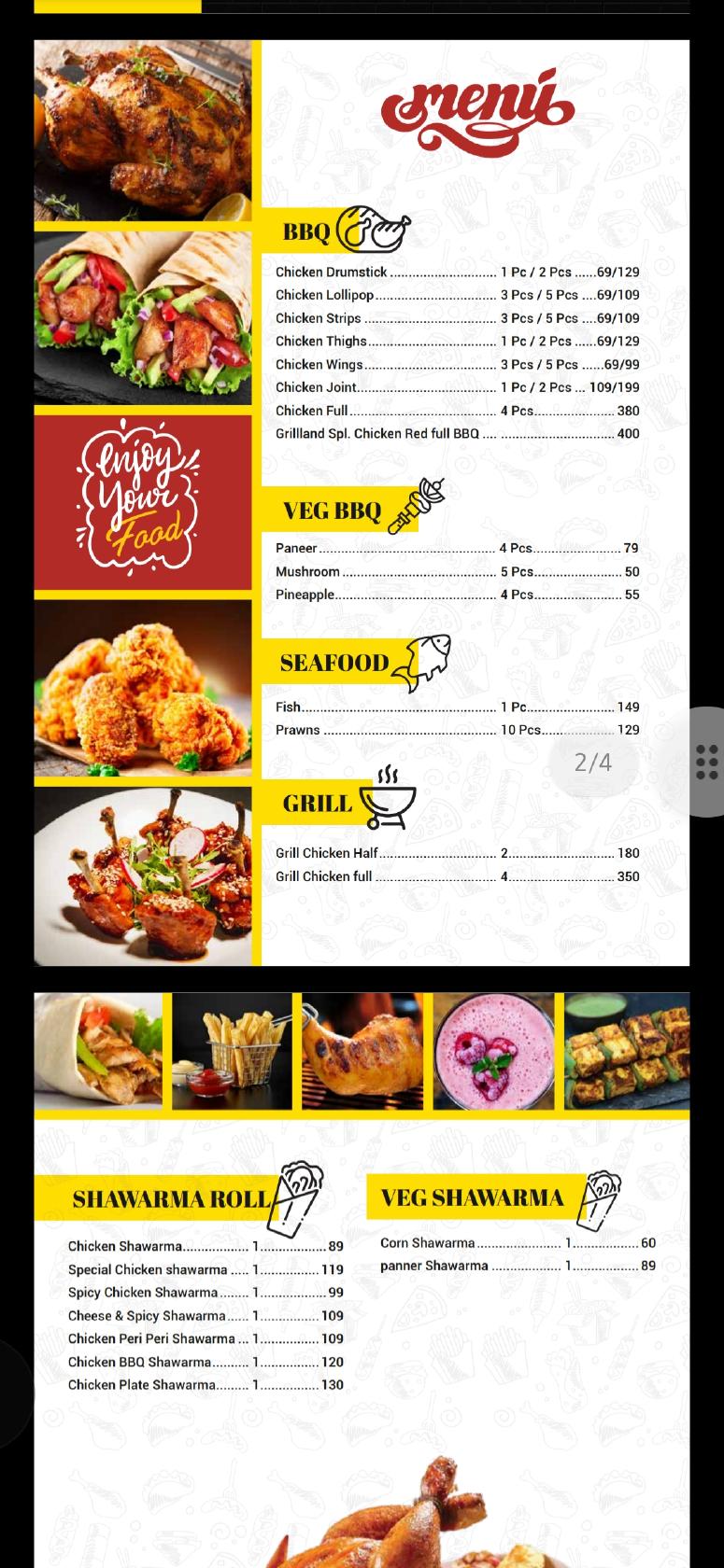Grillland BBQ menu