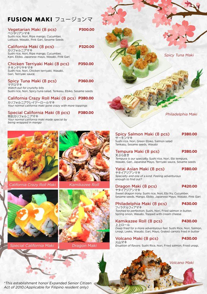 Menu at Yatai Asian Cuisine restaurant, Pasay