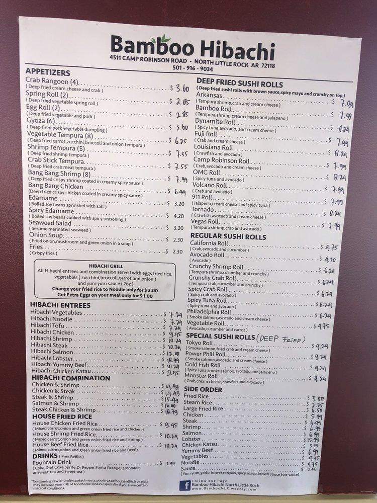 Menu at Bamboo Hibachi NLR restaurant, North Little Rock