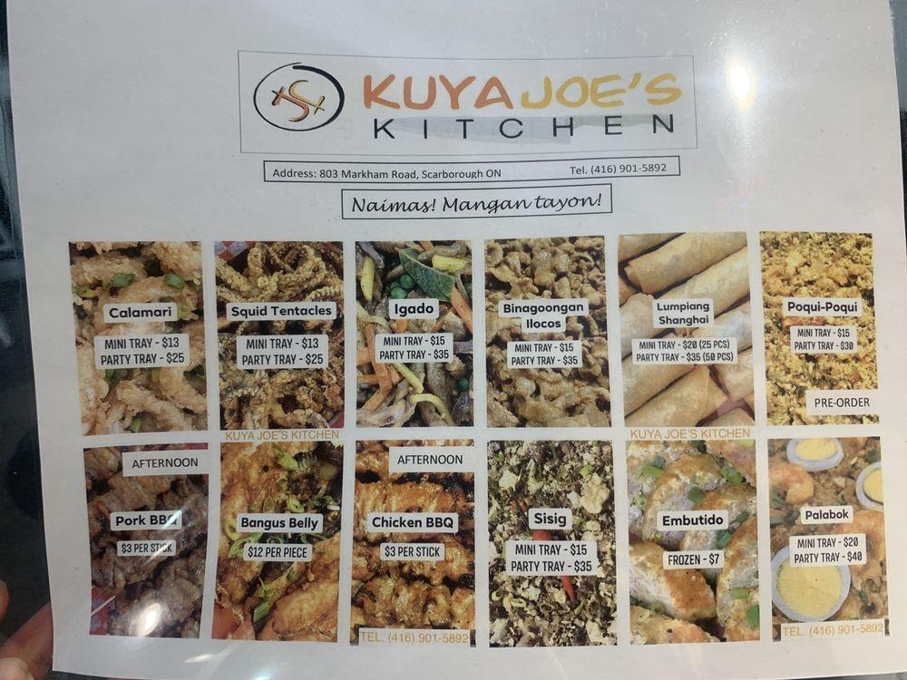 Menu at Kuya Joe's Kitchen restaurant, Toronto