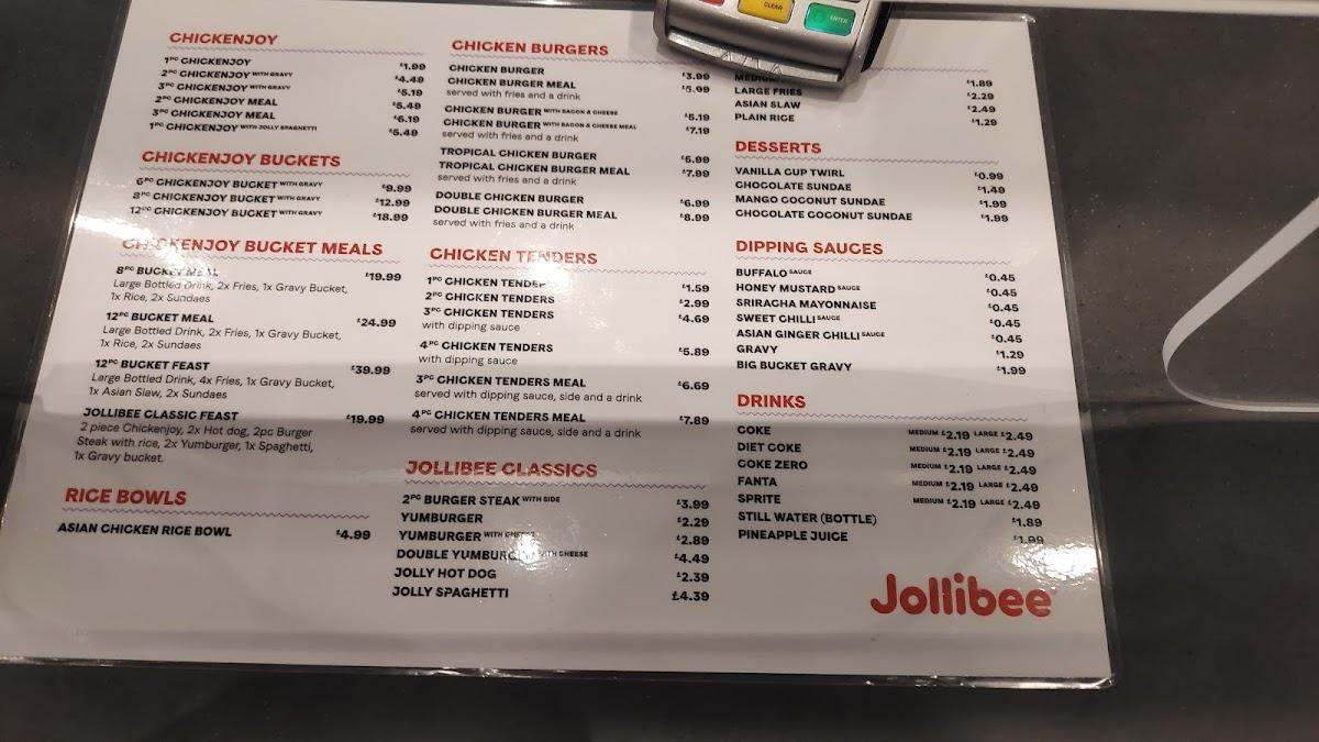 Menu at Jollibee Liverpool restaurant, Liverpool