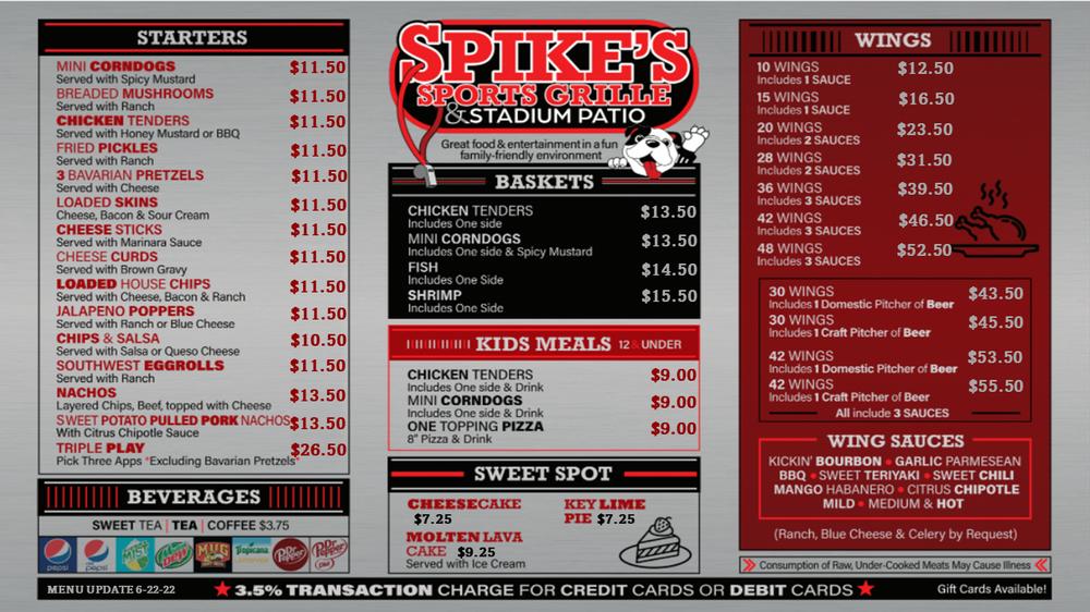 Menu at Spike's Sports Grille pub & bar, Crossville