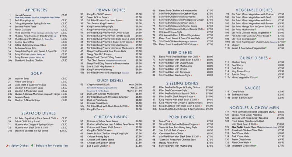 Menu at Blue Orchid restaurant, Romford, 70 North St