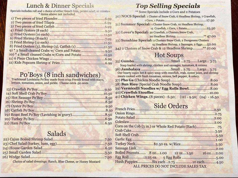 Carta del restaurante New Orleans Cajun Seafood, Orlando, W Colonial Dr
