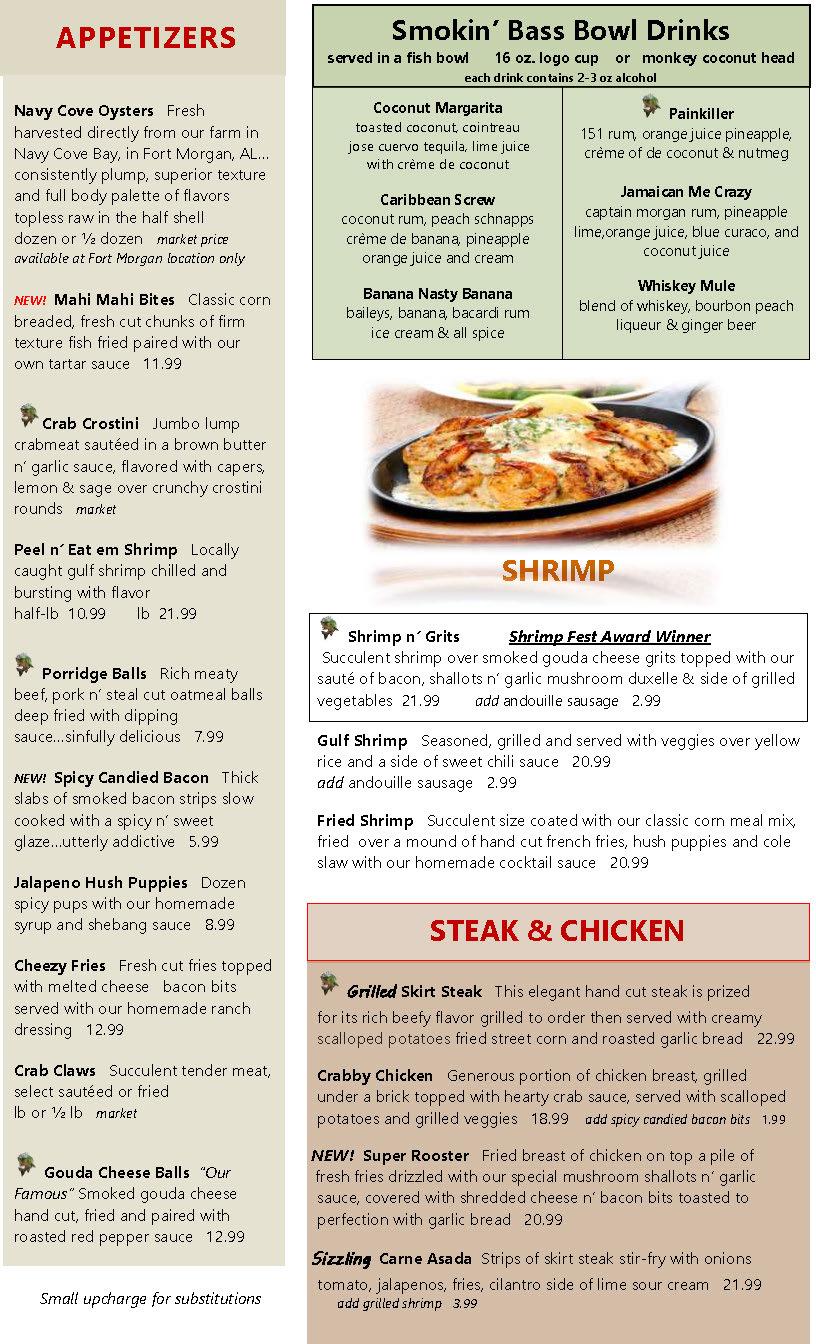 Carta del restaurante Sassy Bass Amazin' Grill at OWA, Foley