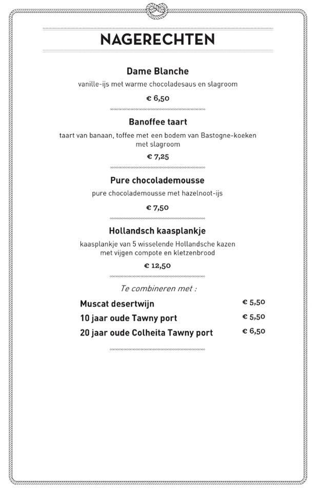 Menu at De Haven van Texel, Amsterdam