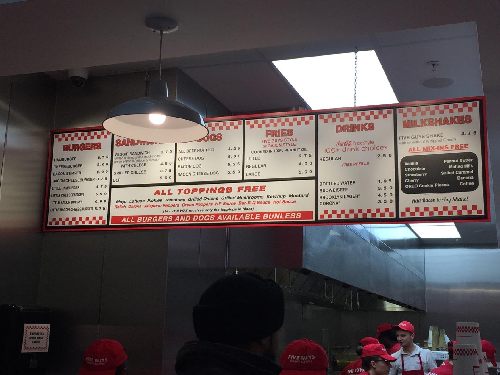 Carta de comida rápida Five Guys Westfield London, Londres, Unit 1069/