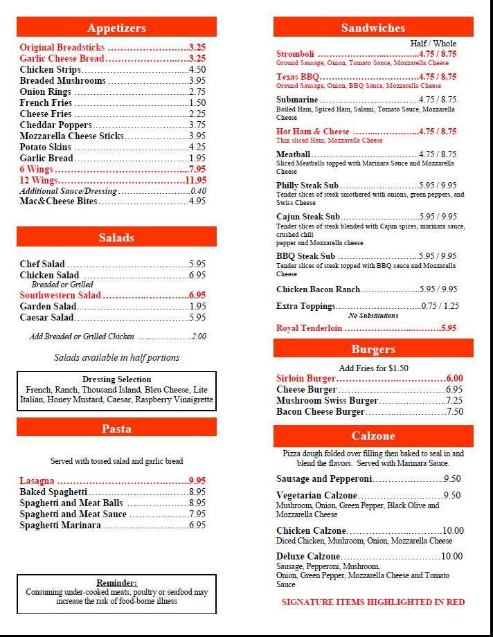 Menu at Pizza King Greencastle, IN pizzeria, Greencastle, 400 S