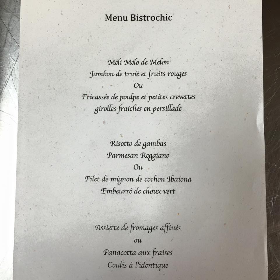 Menu at Bistrochic restaurant, Saint-Dié-des-Vosges