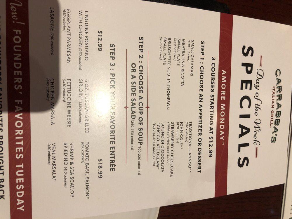 Menu At Carrabbas Italian Grill Restaurant St Augustine 155 State