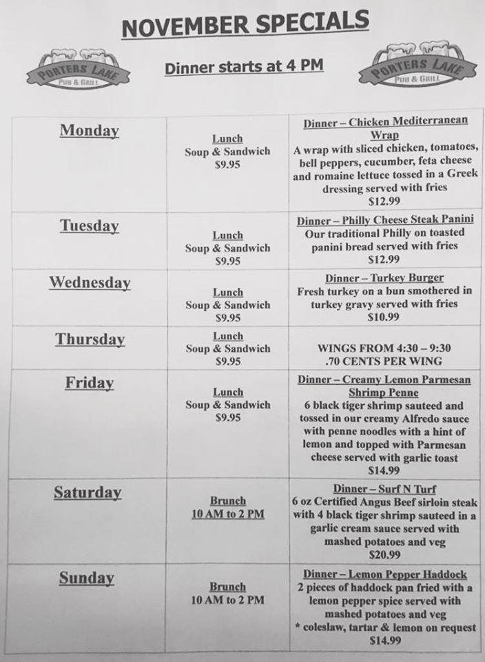 Menu at Porters Lake Pub, Porters Lake, Highway 7 Lakeview Shopping