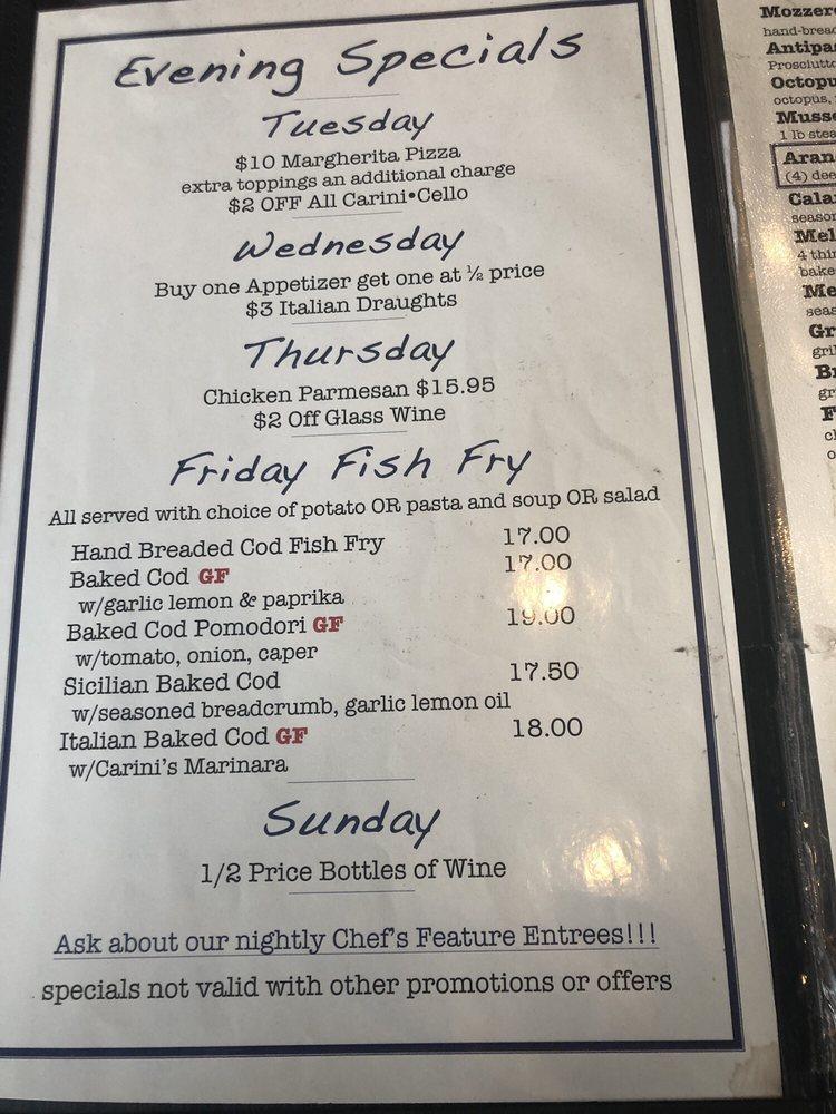 Menu at Carini's Southern Italian Restaurant, Milwaukee