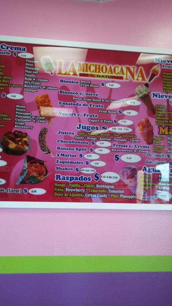 Menu at La Michoacana 100% Natural, Perris