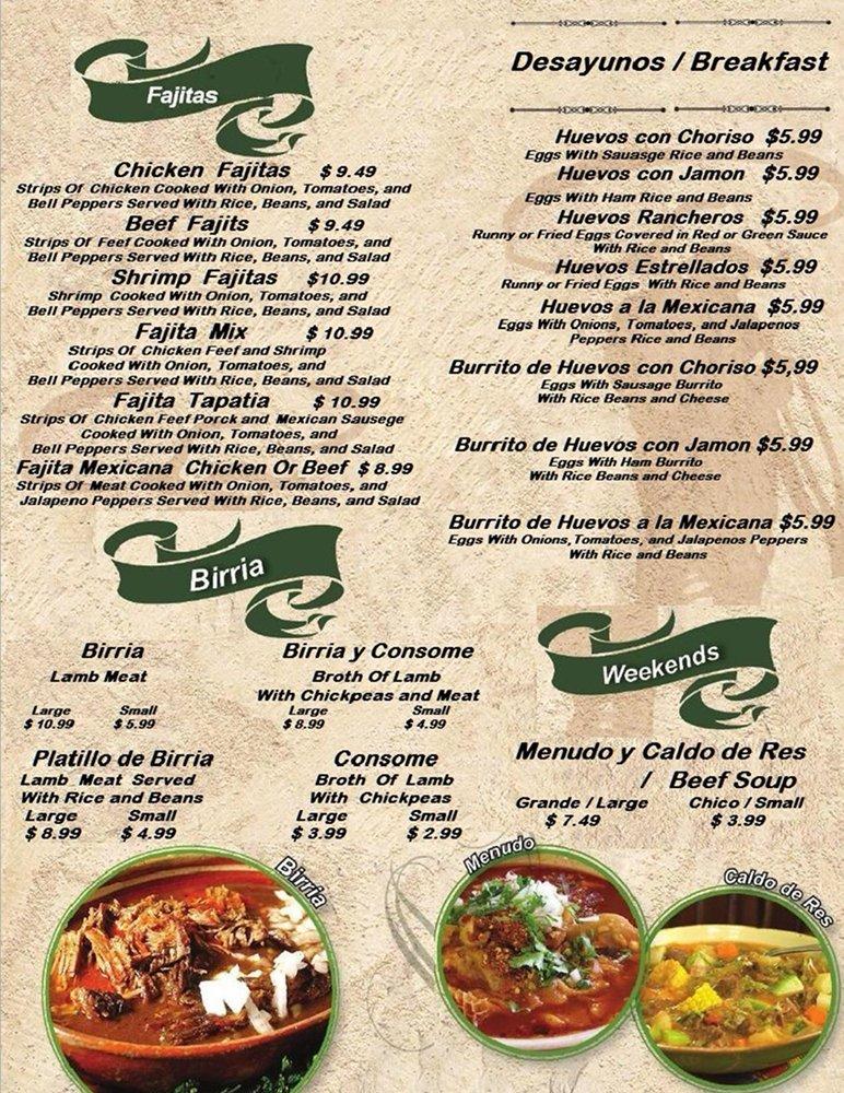 Menu at LA TAPATIA restaurant, Little Rock