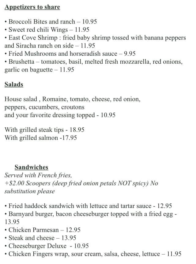 Menu at Leisure Life Resort & Trailside Restaurant, Greenville