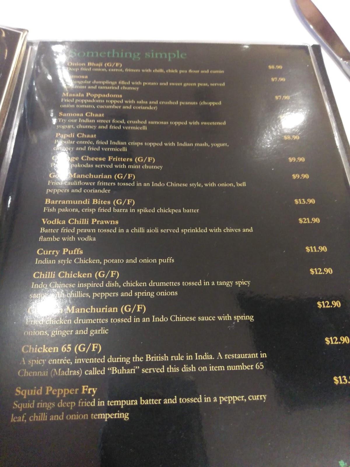 Menu at Mint Leaf Lounge restaurant, Mawson Lakes