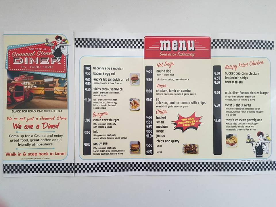 Menu at One Tree Hill General Store Diner cafe, One Tree Hill