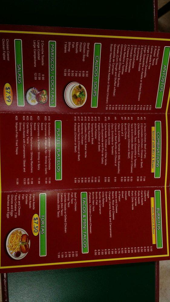 Menu at Rosa's Kitchen restaurant, Vista