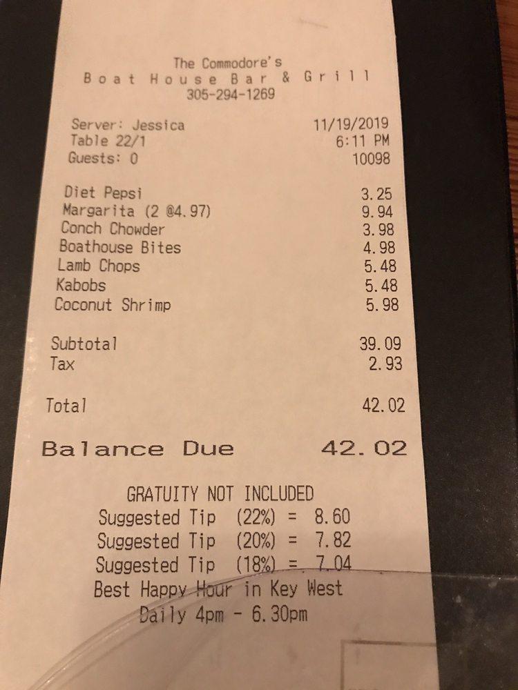 Menu at Boat House Bar & Grill, Key West, 220 Margaret Street