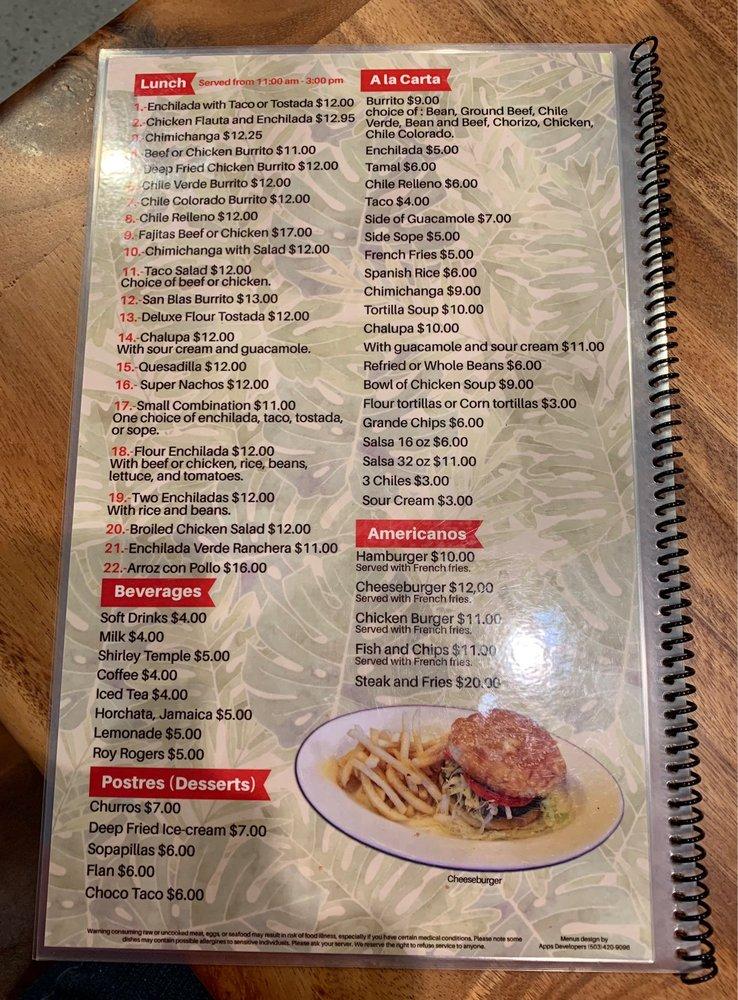 Menu at San Blas Mexican Restaurant, West Linn