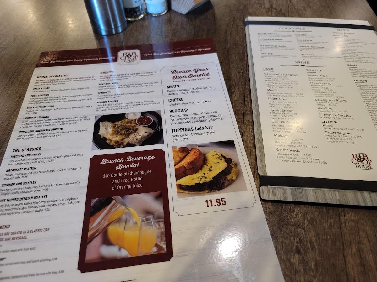 Menu at Montana's Rib & Chop House Bozeman steakhouse, Bozeman