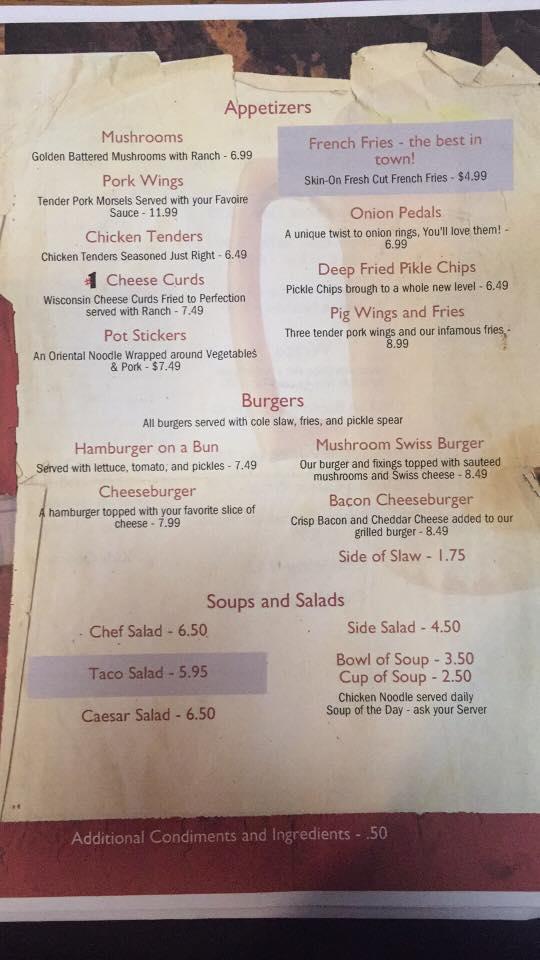Menu at Beaver Bottoms Saloon pub & bar, Fountain