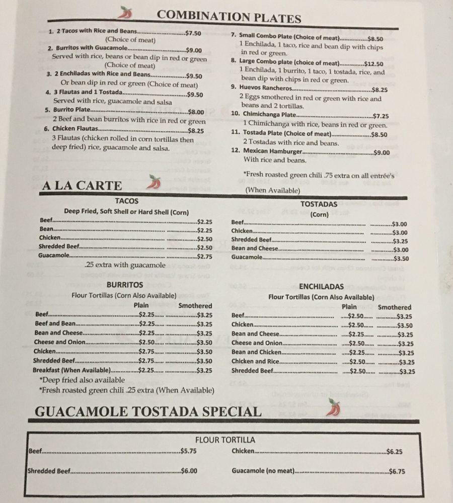 Menu at Bernie's Méxican Restaurant, Laramie
