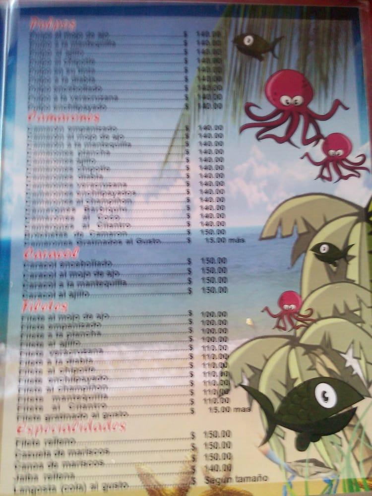 Carta Del Restaurante La Palapa Del Jarocho Cancún 