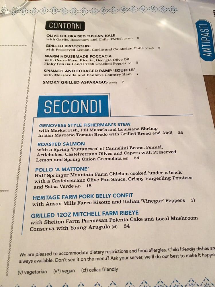 Menu at Emilia restaurant, Knoxville
