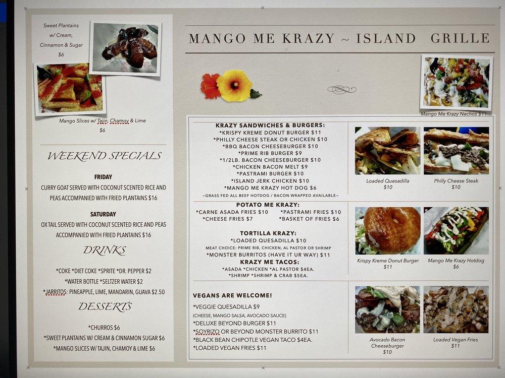 Menu at Mango Me Krazy Island Grille restaurant, Culver City