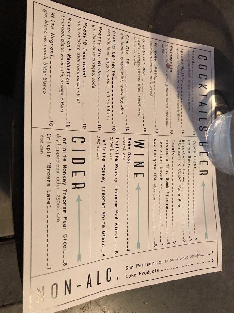 Menu at Pinewood club, Nashville