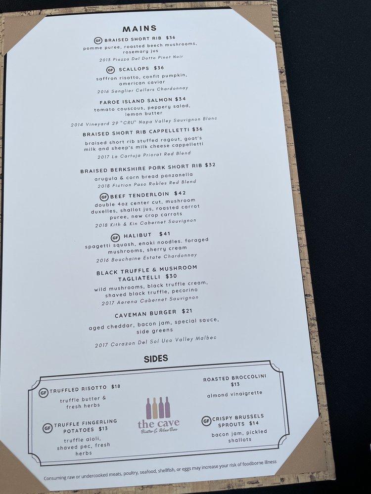 Menu at The Cave Bistro & Wine Bar, Naples, Vanderbilt Beach Rd 602