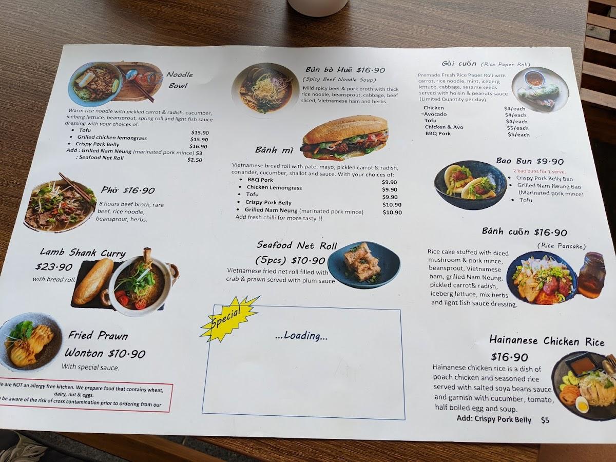 Menu at Cisne cafe, Cooma
