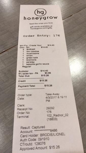 Menu at honeygrow restaurant, Wayne, 230 N Radnor Chester Rd